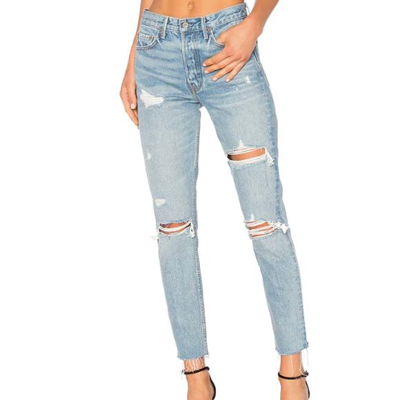 GIRLFRIEND Karolina 26 Petite Distressed Straight Leg Jeans A Little More Love - Picture 1 of 8